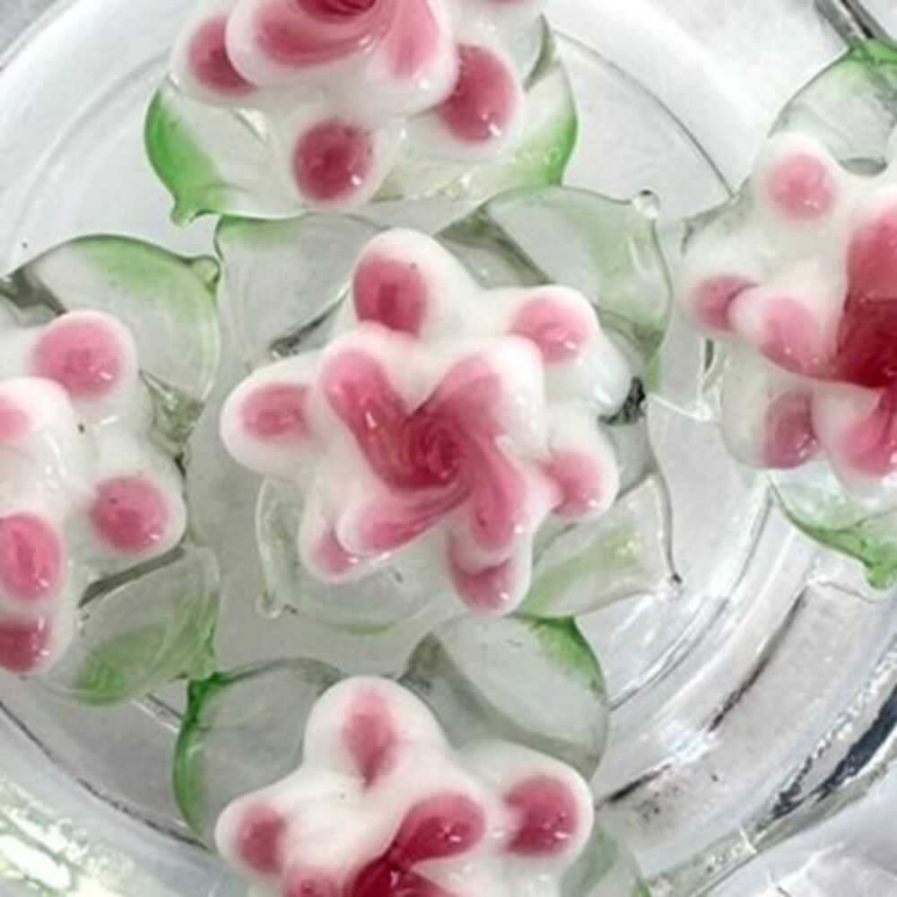 5pcs Beads for Jewelry Making Pink Flower Lampwork Beads #22153 LAST ONE - Picture 2 of 3